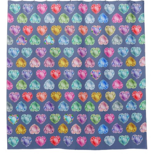   Diamond Heart Watercolor Pattern Cute Dusty Blue Shower Curtain