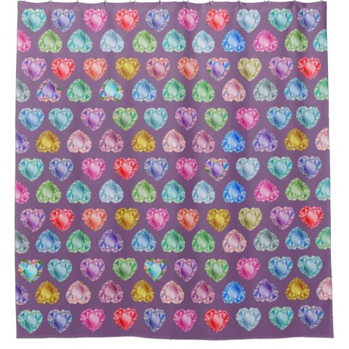 Diamond Heart Watercolor Pattern Cute Girly Purple Shower Curtain