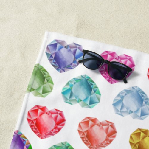 Diamond Heart Watercolor Pattern Cute Pastel Girly Beach Towel