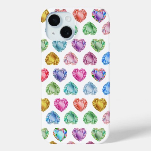 Diamond Heart Watercolor Pattern Cute Pastel Girly iPhone 15 Case
