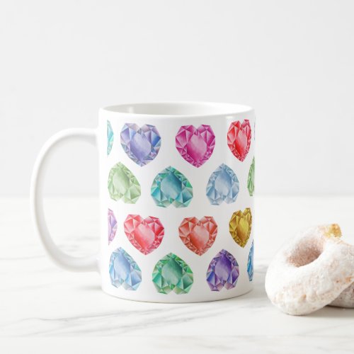 Diamond Heart Watercolor Pattern Cute Pastel Girly Coffee Mug