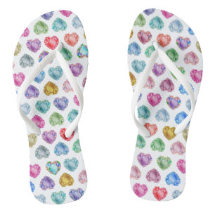 Diamond Heart Watercolor Pattern Cute Pastel Girly Flip Flops