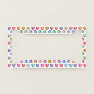 Diamond Heart Watercolor Pattern Cute Pastel Girly License Plate Frame
