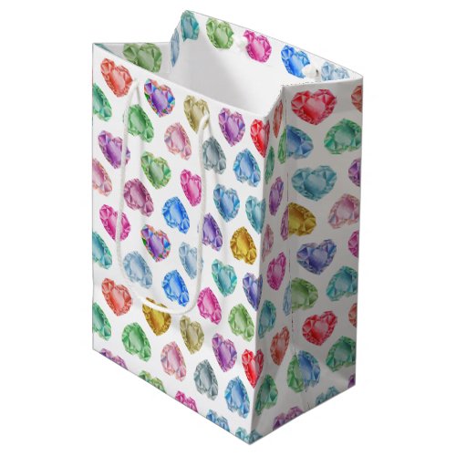 Diamond Heart Watercolor Pattern Cute Pastel Girly Medium Gift Bag