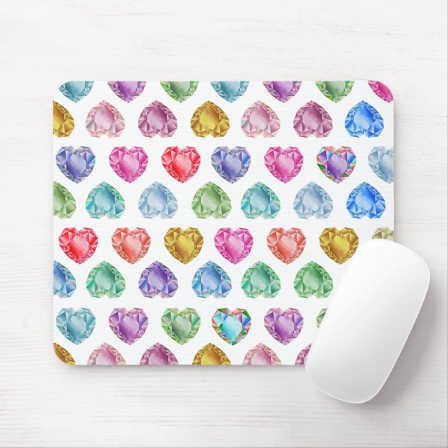 Diamond Heart Watercolor Pattern Cute Pastel Girly Mouse Pad (With Mouse)