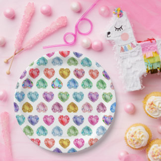 Diamond Heart Watercolor Pattern Cute Pastel Girly Paper Plates