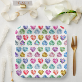 Diamond Heart Watercolor Pattern Cute Pastel Girly Paper Plates