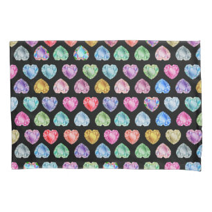 Diamond Heart Watercolor Pattern Cute Pastel Girly Pillow Case