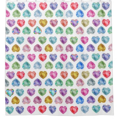Diamond Heart Watercolor Pattern Cute Pastel Girly Shower Curtain