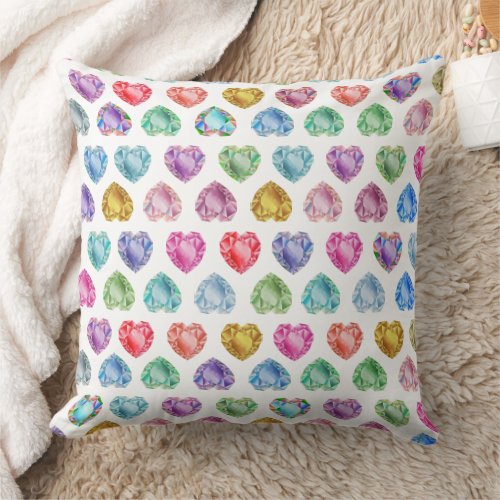Diamond Heart Watercolor Pattern Cute Pastel Girly Throw Pillow