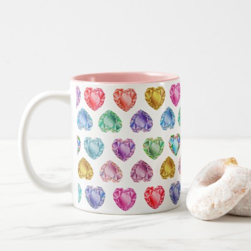 Diamond Heart Watercolor Pattern Cute Pastel Girly Two_Tone Coffee Mug