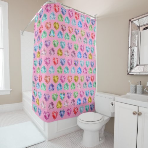   Diamond Heart Watercolor Pattern Girly Cute Pink Shower Curtain