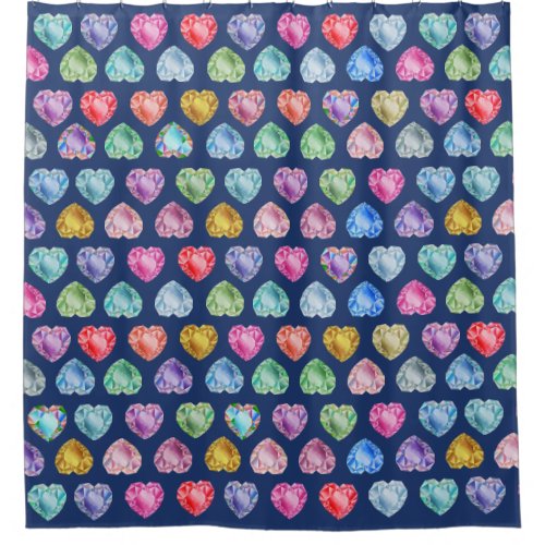    Diamond Heart Watercolor Pattern Navy Blue Girl Shower Curtain