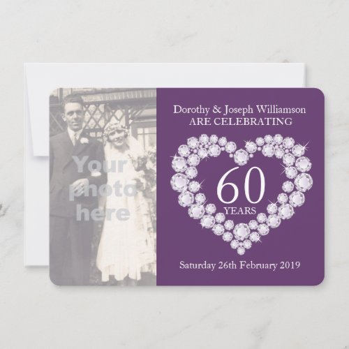 Diamond heart wedding photo 60 years party invite