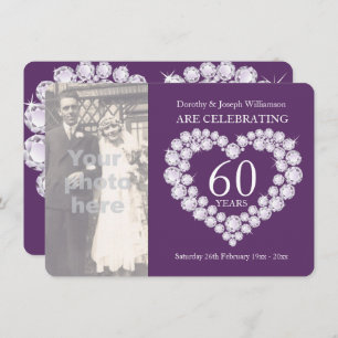 Diamond heart wedding photo 60 years party invites
