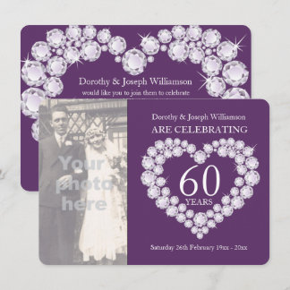 Diamond heart wedding photo 60 years party invites