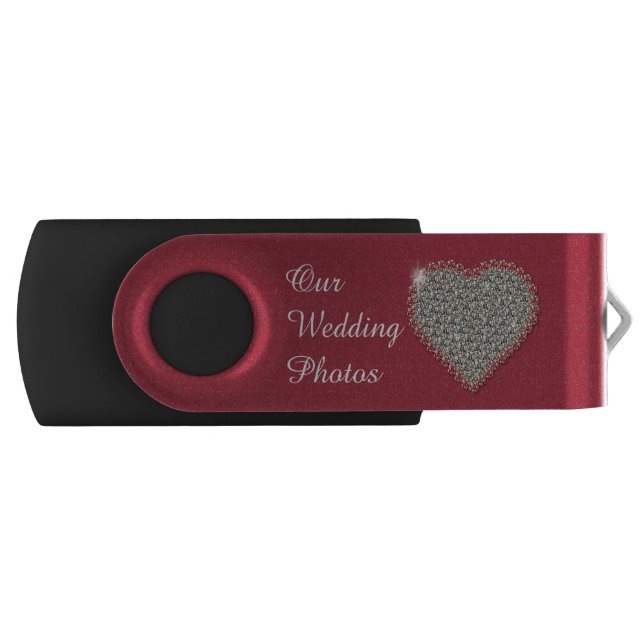 Diamond Heart Wedding Photos Swivel USB Drive (Front)