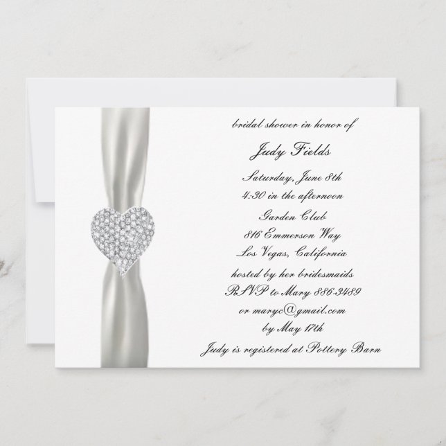 Diamond Heart White Wedding Bridal Shower Invite (Front)