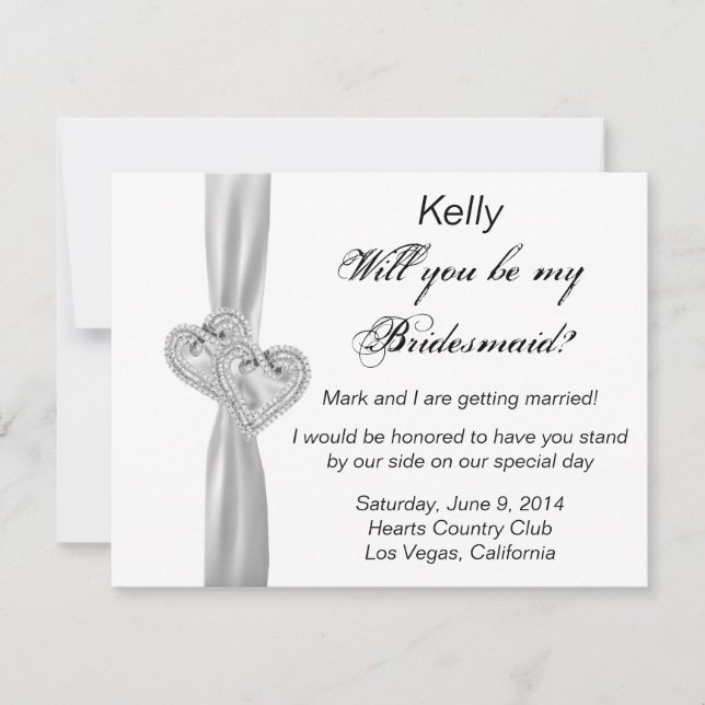Diamond Heart White Wedding Bridesmaid Card (Front)
