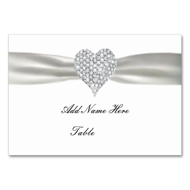 Diamond Heart White Wedding Table Place Card (Front)
