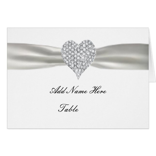 Diamond Heart White Wedding Table Place Card (Front Horizontal)