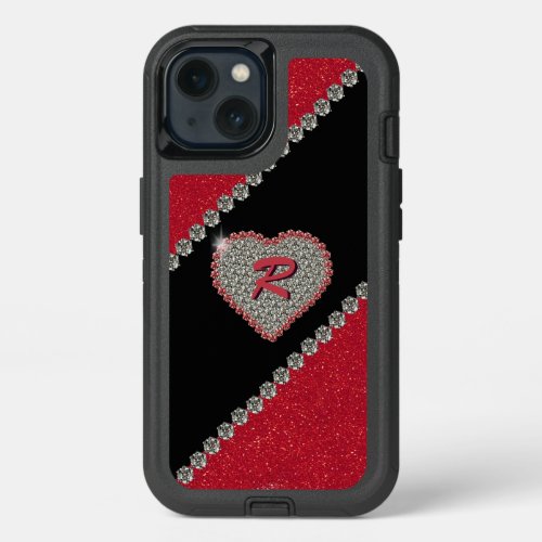 Diamond Heart with Monogram Custom iPhone 13 Case