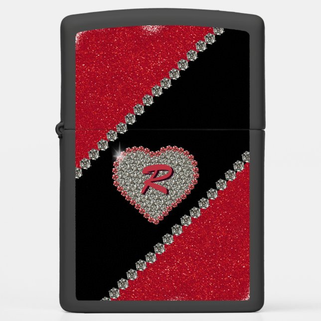 Diamond Heart with Monogram Custom  Zippo Lighter (Front)