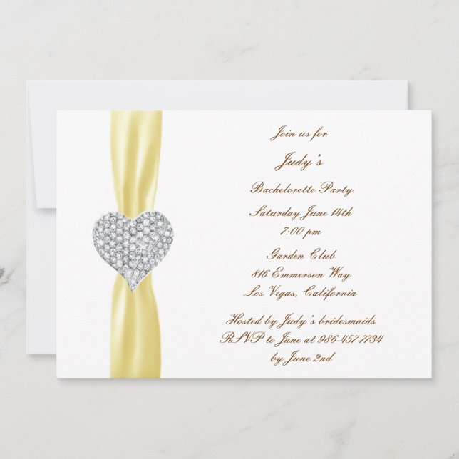 Diamond Heart Yellow Bachelorette Party Invitation (Front)