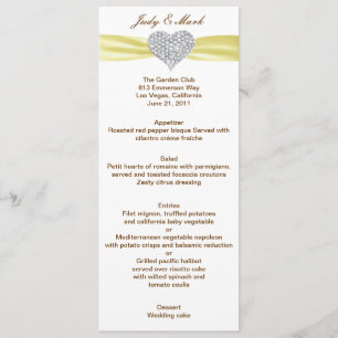 Diamond Heart Yellow Wedding Menu Card