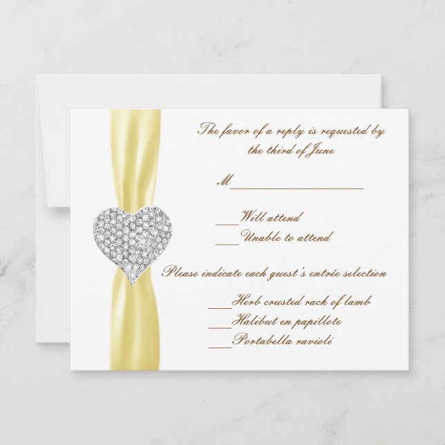 Diamond Heart Yellow Wedding Response Card (Front)