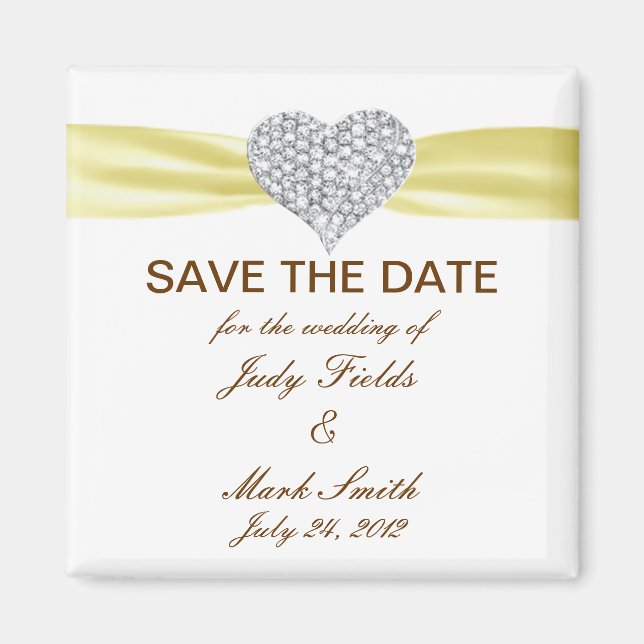 Diamond Heart Yellow Wedding Save The Date Magnet (Front)