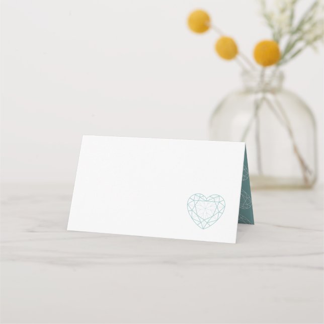 Diamond hearts aqua gray place guest cards (Back)
