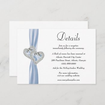 Diamond Hearts Blue Ribbon Wedding Details Enclosure Card by atteestude at Zazzle