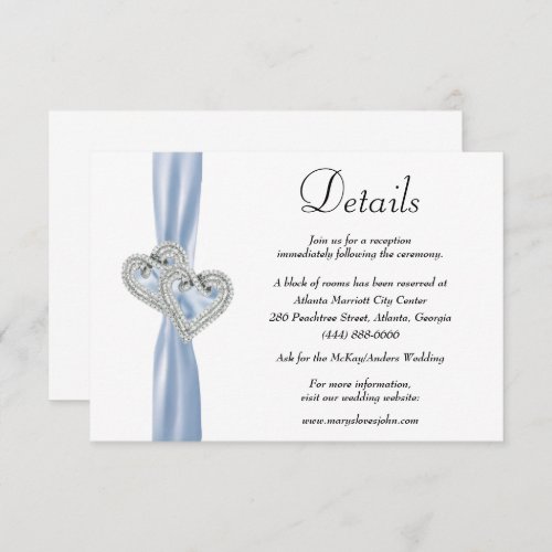 Diamond Hearts Blue Ribbon Wedding Details Enclosure Card