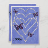 Diamond Hearts & Butterflies 100th Birthday Invitation (Front/Back)
