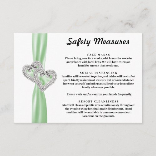 Diamond Hearts Green Ribbon Safety Measures Enclosure Card
