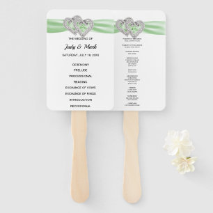 Diamond Hearts Green Wedding Program Fans
