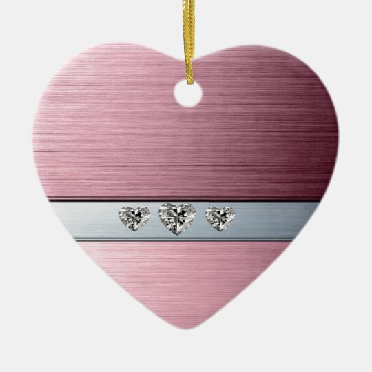 Diamond Hearts On Light Pink Silvery Background Ceramic Ornament