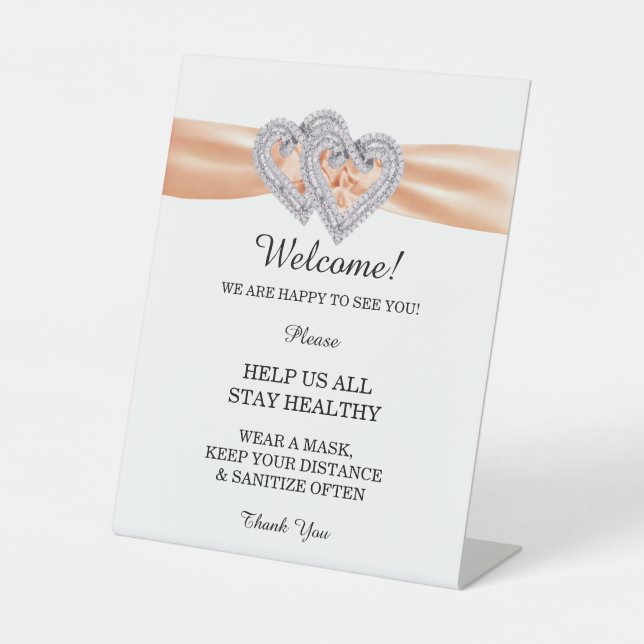 Diamond Hearts Orange Ribbon Wedding Safety  Pedestal Sign (Front)