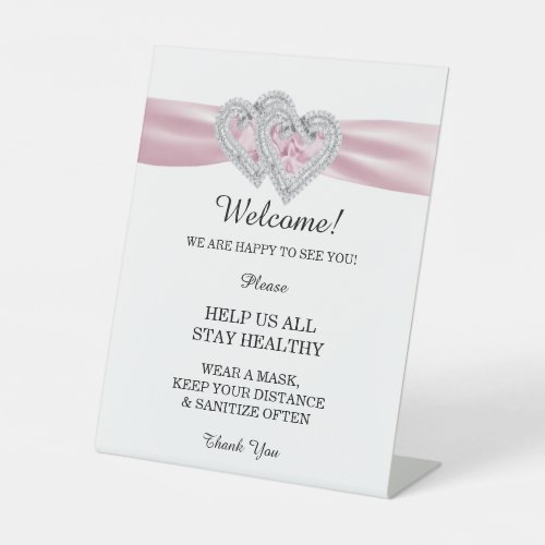 Diamond Hearts Pink Ribbon Wedding Safety Pedestal Sign