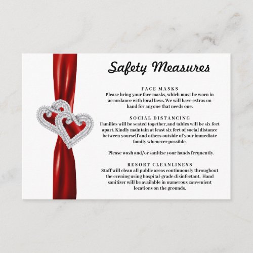 Diamond Hearts Red Ribbon Safety Measures Enclosure Card