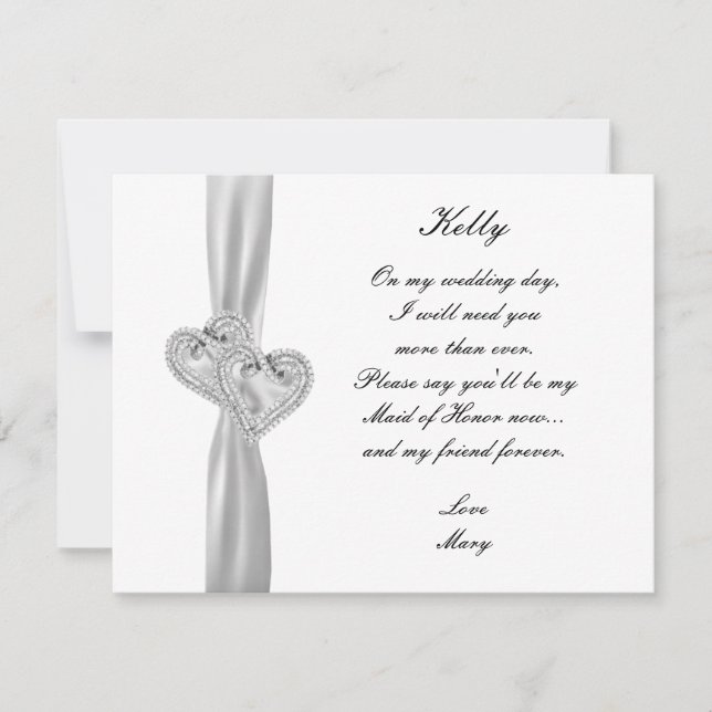 Diamond Hearts White Wedding Maid Of Honor Card (Front)