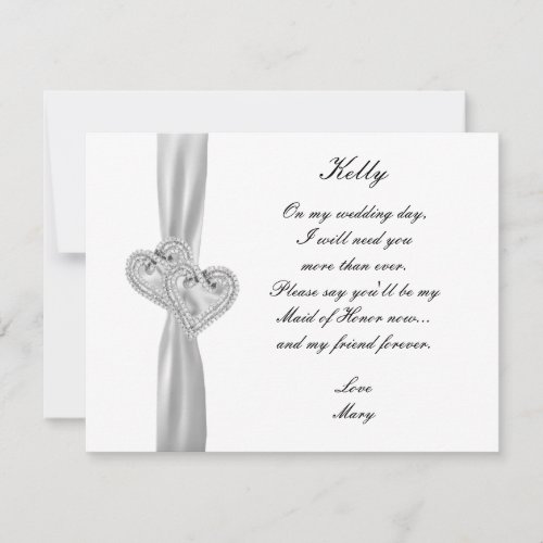 Diamond Hearts White Wedding Maid Of Honor Card