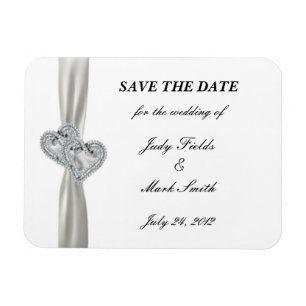 Diamond Hearts White Wedding Save The Date Magnet