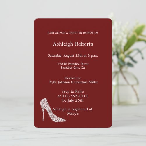 Diamond High Heel Shoe Red Bridal Shower Invitation