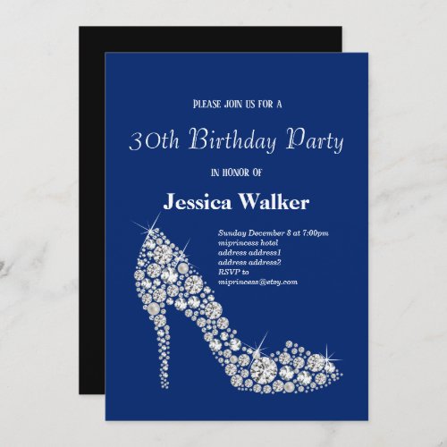 diamond high heels purple elegant birthday party invitation