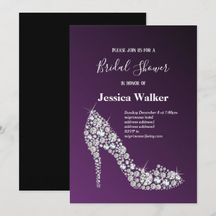diamond high heels purple elegant  bridal shower invitation