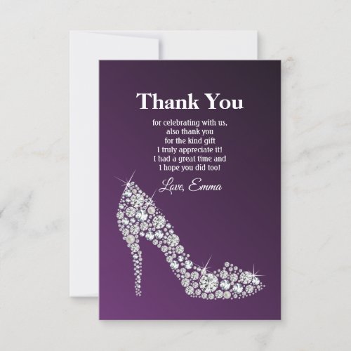 diamond high heels purple elegant thank you card