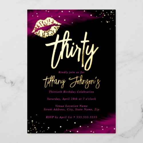 Diamond Hot Pink Gold Kiss 30th Birthday  Foil Invitation