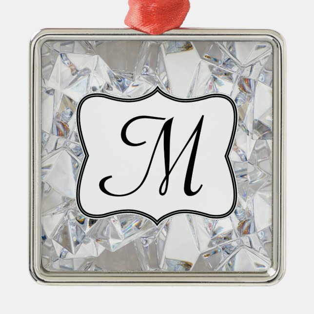 Diamond Ice Crystal Glit Monogram Initial Ornament (Front)